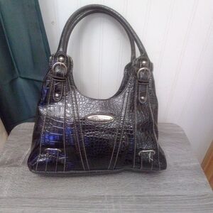Elegant Black Crocodile-Embossed Rosetti Handbag